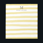 Light Bright Yellow Watercolor Stripes Monogram Notepad<br><div class="desc">The design features a personalised monogram initial and name in a simple and modern typographic font with a cute,  modern and stylish light bright yellow watercolor brush stripes.</div>