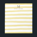 Light Bright Yellow Watercolor Stripes Monogram Notepad<br><div class="desc">The design features a personalised monogram initial and name in a simple and modern typographic font with a cute,  modern and stylish light bright yellow watercolor brush stripes.</div>
