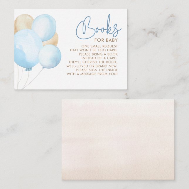 Light Brown and Blue Balloons Baby Shower Books Enclosure Card (Front/Back)
