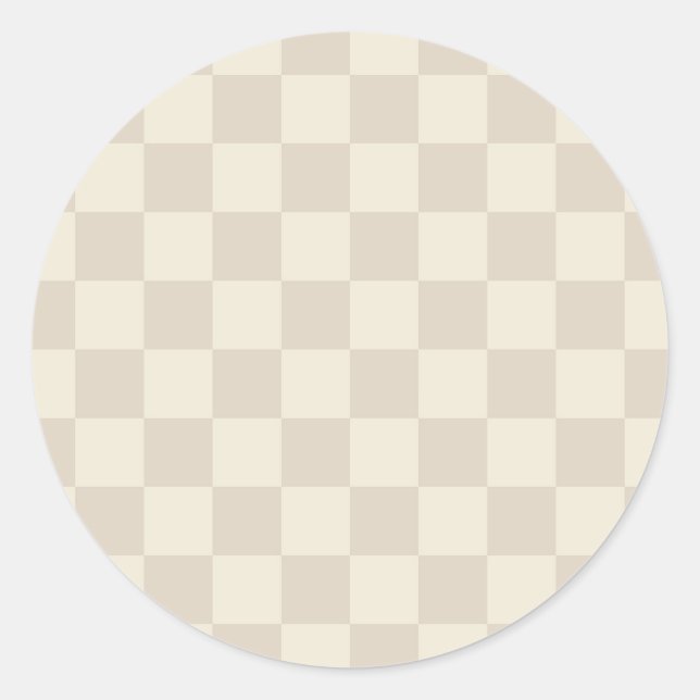 Light Brown and Off White Chequerboard Classic Round Sticker (Front)