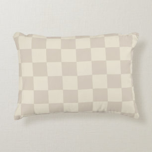 Light Brown and Off White Chequerboard Decorative Cushion