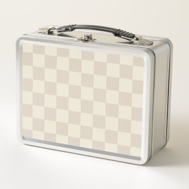 Light Brown and Off White Chequerboard Metal Lunch Box (Front)