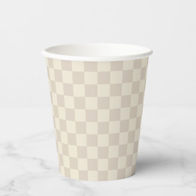 Light Brown and Off White Chequerboard Paper Cups (Front)