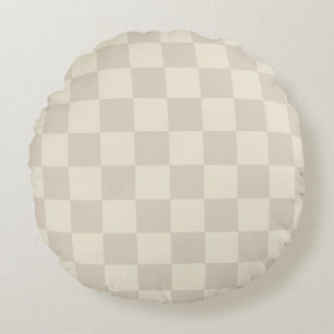 Light Brown and Off White Chequerboard Round Cushion