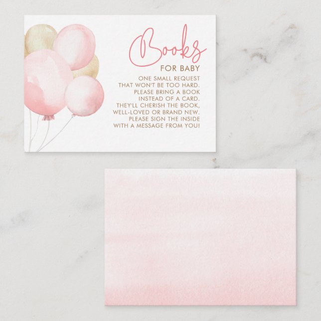 Light Brown and Pink Balloons Baby Shower Books Enclosure Card (Front/Back)