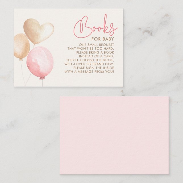 Light Brown and Pink Balloons Baby Shower Books Enclosure Card (Front/Back)