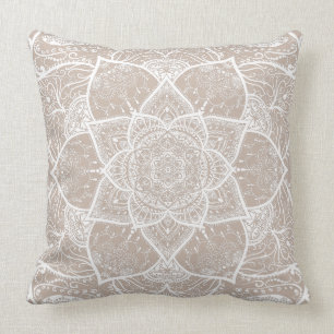 Light Brown and White Mandala - Loergann in Wool Cushion