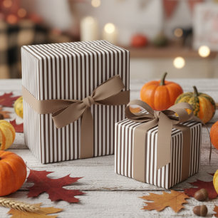 Light Brown and White Stripes Pattern Wrapping Paper