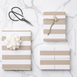 Light Brown and White Stripes Wrapping Paper Sheet