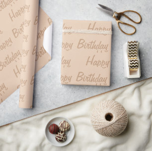 Light Brown Beige Happy Birthday Wrapping Paper