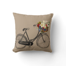 Light brown bicycle flower   Throw pillow