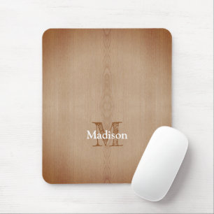 Light brown burnt wood grain custom Monogram Mouse Mat