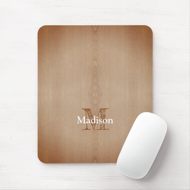 Light brown burnt wood grain custom Monogram Mouse Mat (With Mouse)