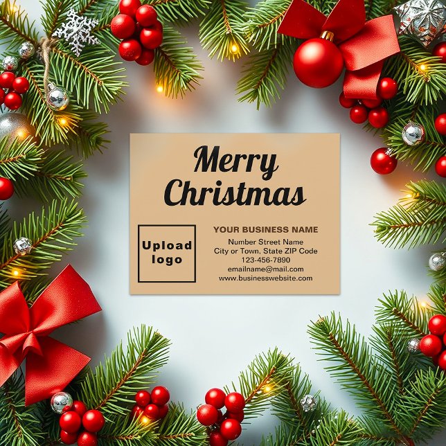 Light Brown | Christmas | Business | Small Flat Holiday Card (Business brand on light brown flat holiday card for Christmas)