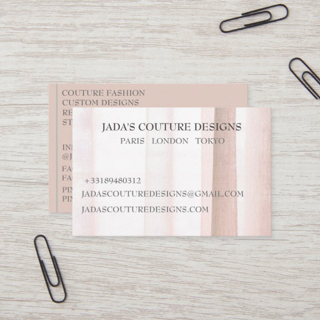Light brown fabric designer fashion couture  business card (Front/Back In Situ)