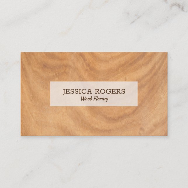 Light-brown faux wood texture business card (Front)