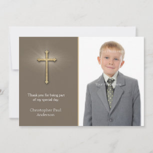 Light Brown, Gold Cross, Religious Photo Card
