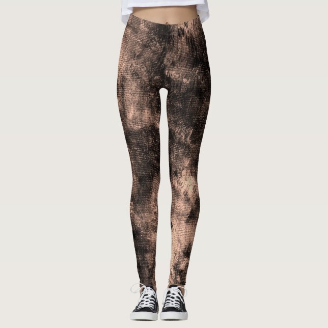 Light Brown Grunge Textured Spandex Leggings (Front)