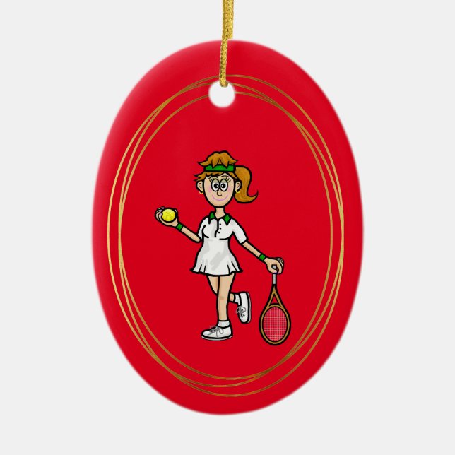 Light Brown Hair Female Tennis Player Ornament (Front)