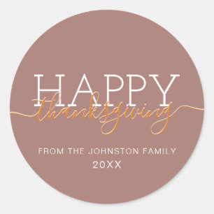 Light brown Happy thanksgiving Classic Round Sticker
