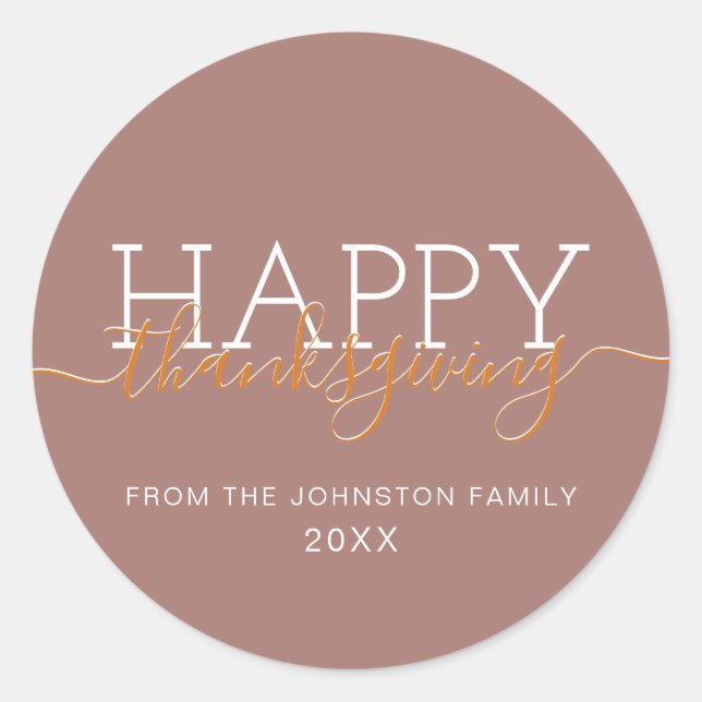 Light brown Happy thanksgiving Classic Round Sticker (Front)