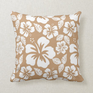 Light Brown Hawaiian Tropical Hibiscus Cushion