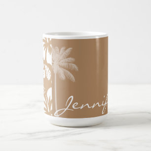 Light Brown Hawaiian Tropical Hibiscus; Palm Coffee Mug