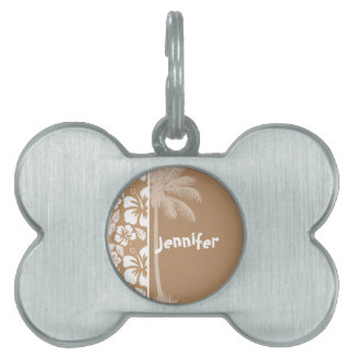 Light Brown Hawaiian Tropical Hibiscus; Palm Pet Tag