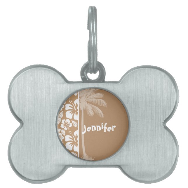Light Brown Hawaiian Tropical Hibiscus; Palm Pet Tag (Front)