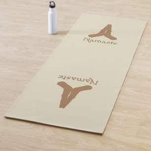 Light Brown on Natural Namaste Mudra Hands Yoga Mat