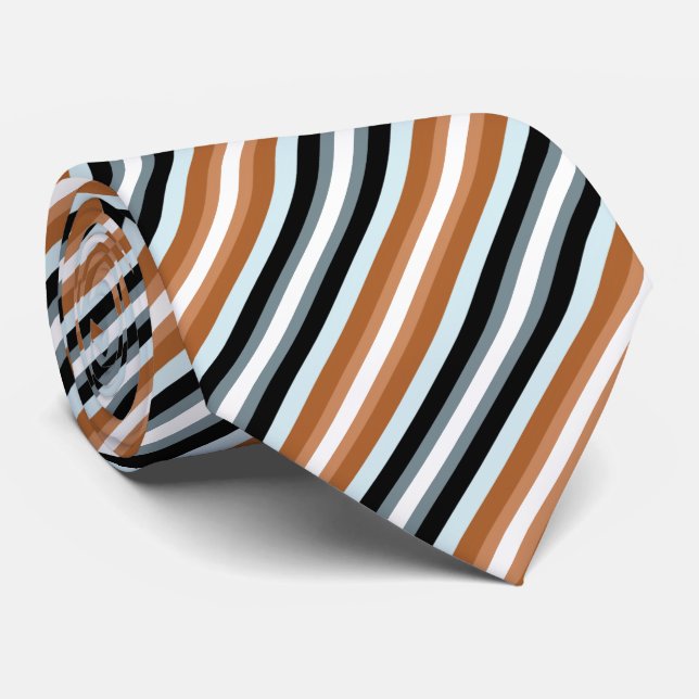 Light Brown Orange Navy Blue Stripes Tie (Rolled)