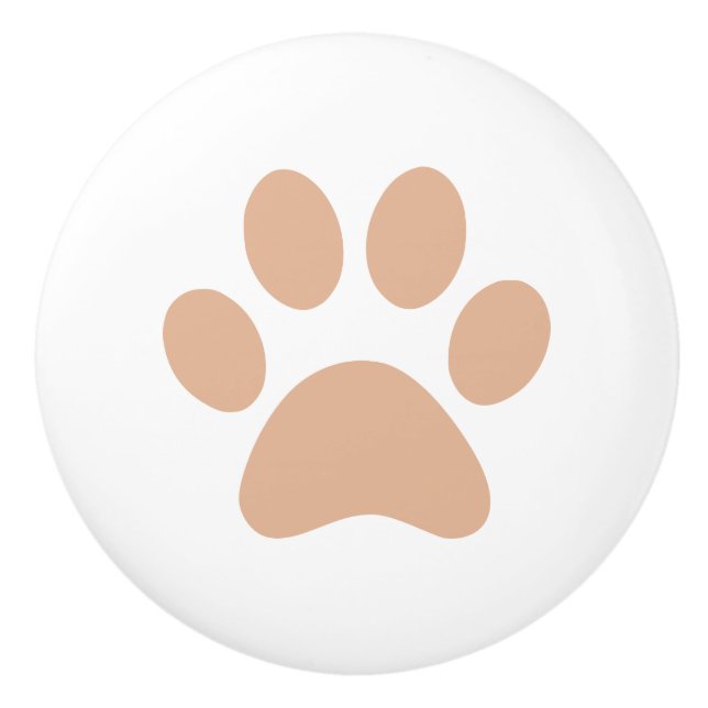Light Brown Paw Print pawprint Ceramic Knob (Front)