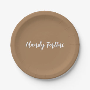 Light Brown Plain Elegant Minimalist Calligraphy Paper Plate