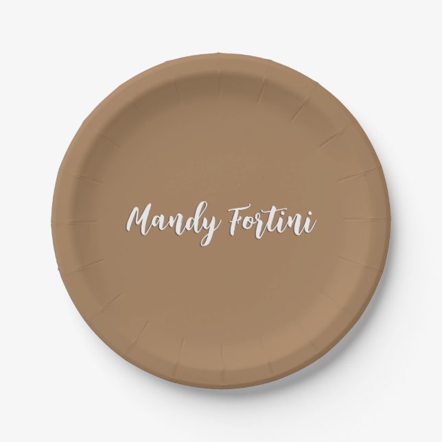 Light Brown Plain Elegant Minimalist Calligraphy Paper Plate (Front)
