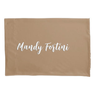 Light Brown Plain Elegant Minimalist Calligraphy Pillowcase