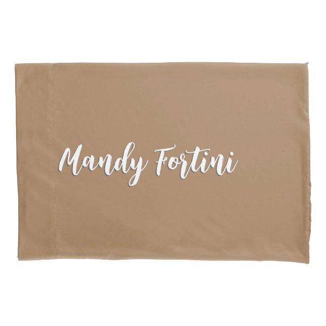 Light Brown Plain Elegant Minimalist Calligraphy Pillowcase (Front)