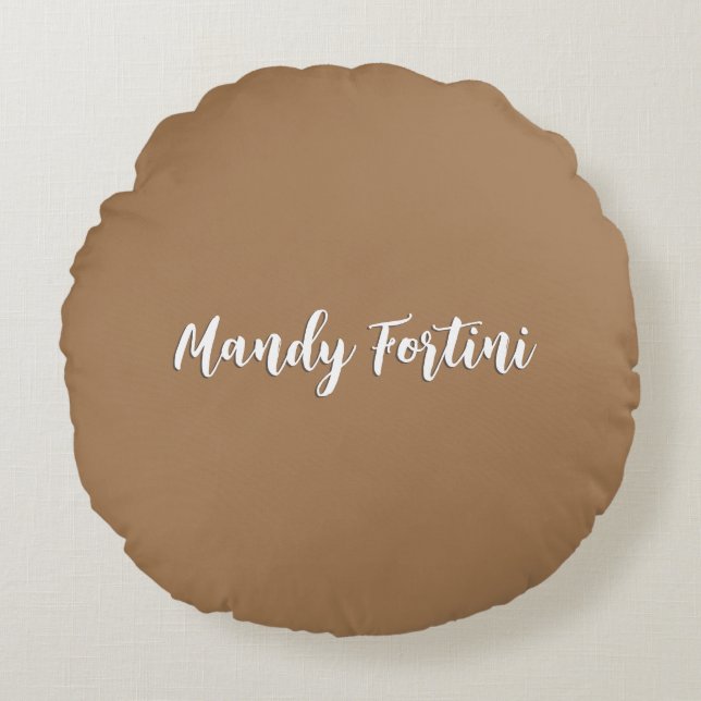 Light Brown Plain Elegant Minimalist Calligraphy Round Cushion (Front)