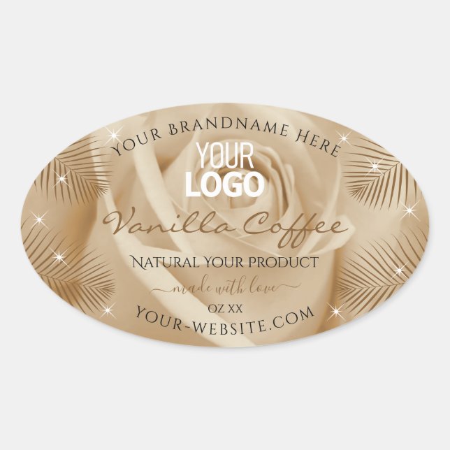 Light Brown Rose Palm Leaves Product Labels Logo (Front)