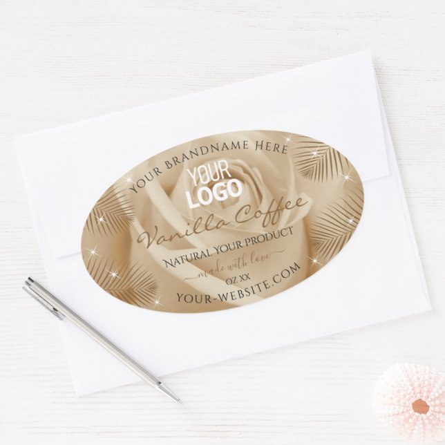Light Brown Rose Palm Leaves Product Labels Logo (Envelope)