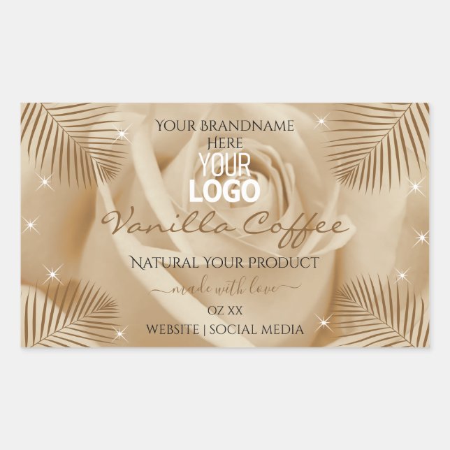 Light Brown Rose Palm Leaves Product Labels Logo (Front)