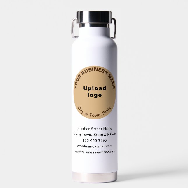 Light Brown Round Business Brand on Insulated Water Bottle (Front)