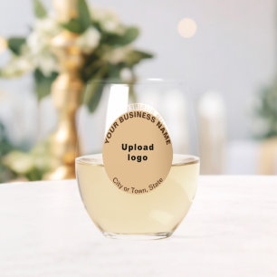 Light Brown Round Business Brand on Stemless Wine Glass