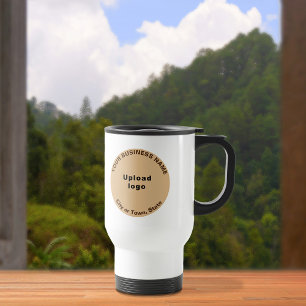 Light Brown Round Business Brand on Travel Mug