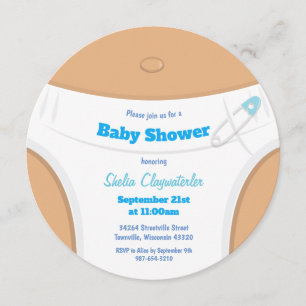 Light Brown Skin & Diaper Blue   Baby Shower Invitation