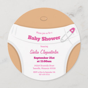 Light Brown Skin & Diaper Pink   Baby Shower Invitation