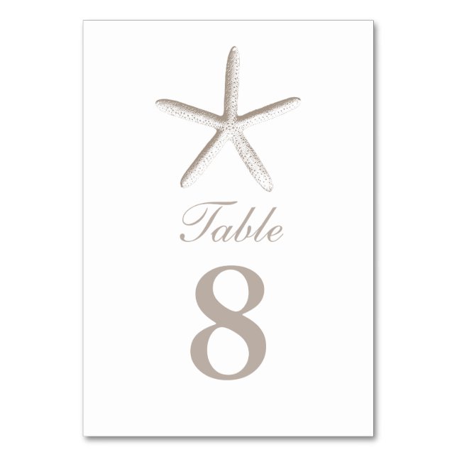 Light Brown Starfish Beach Wedding Table Numbers (Front)