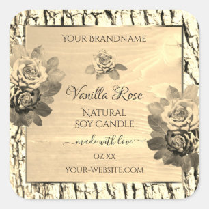 Light Brown Wood Grain Beige Roses Product Labels