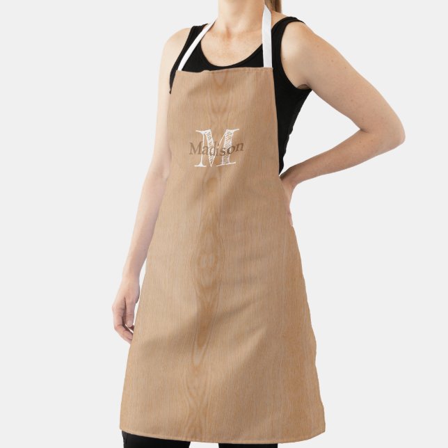 Light brown wood grain Custom Monogram Apron (Insitu)