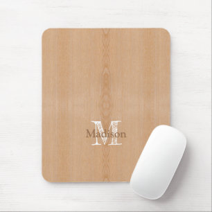 Light brown wood grain Custom Monogram Mouse Mat