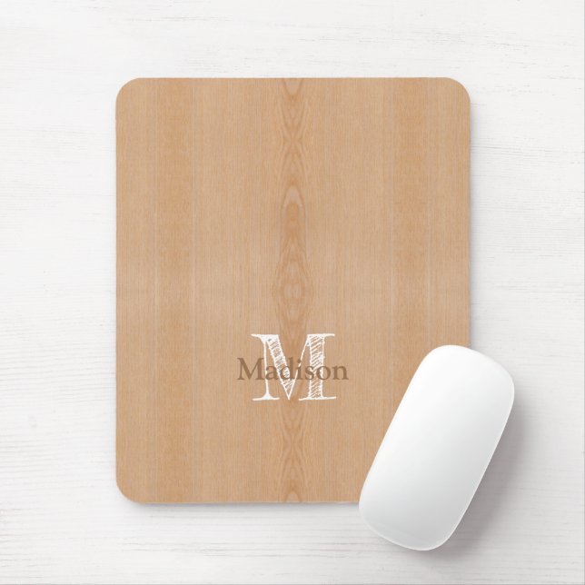 Light brown wood grain Custom Monogram Mouse Mat (With Mouse)
